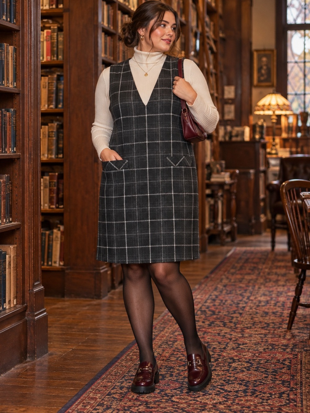 Vintage 90s Y2K Sag Harbor Size 14 Plaid Wool Blend Jumper Dress